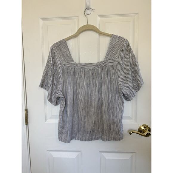 Linen Blend Square Neck Vertical Striped Top Sz Large Coastal Nautical Resort - Picture 3 of 6